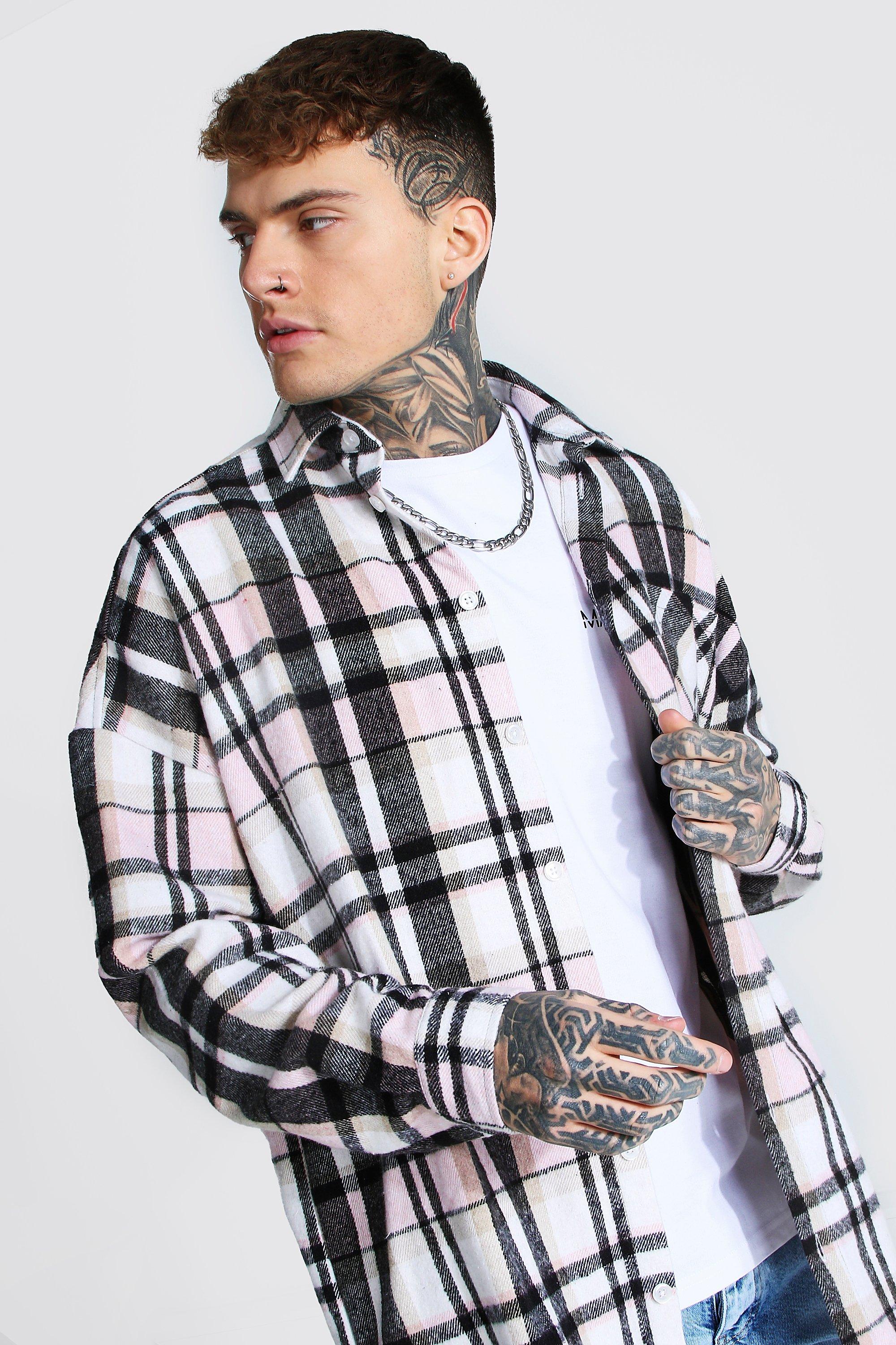 Men s Oversized Large Flannel Overshirt boohoo